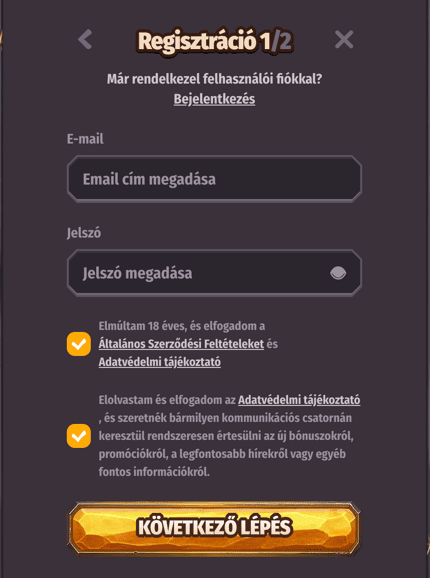 Regisztráció Dragonia casino